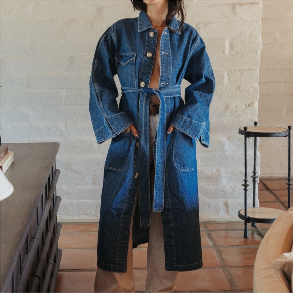 The Ludlow Shop Oliver Denim Trench Washed Indigo